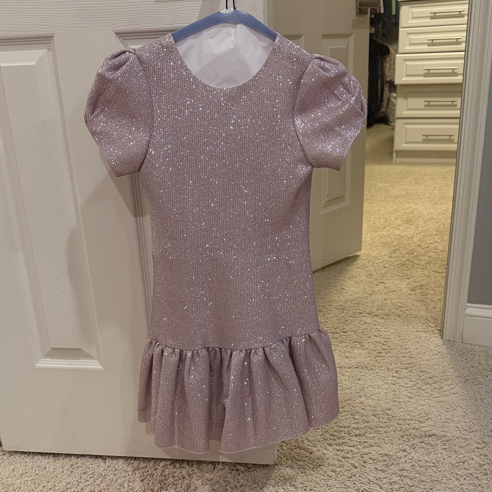 Zoe Ltd Glitter Knit Puff-Sleeve Lilac Party Dress